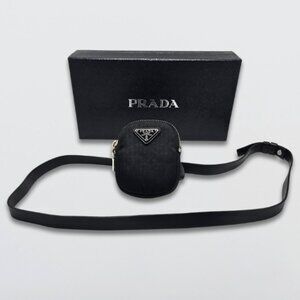 Prada Tessuto Phone Holder Crossbody Bag Nylon Elastic Strap Logo Plaque Black